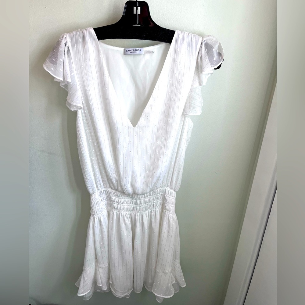 Ramy Brook white dress with flutter sleeves size Small